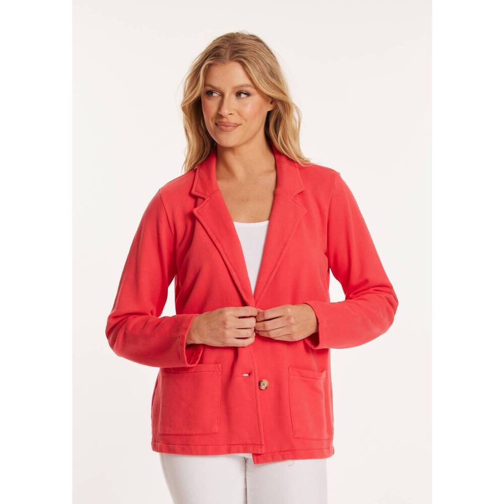 NEW MODODOC long sleeve french terry blazer in faded fennel